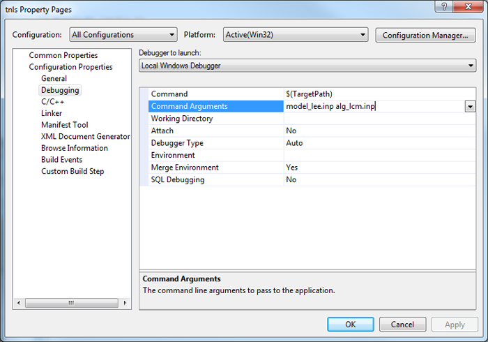 input arguments in Visual Studio